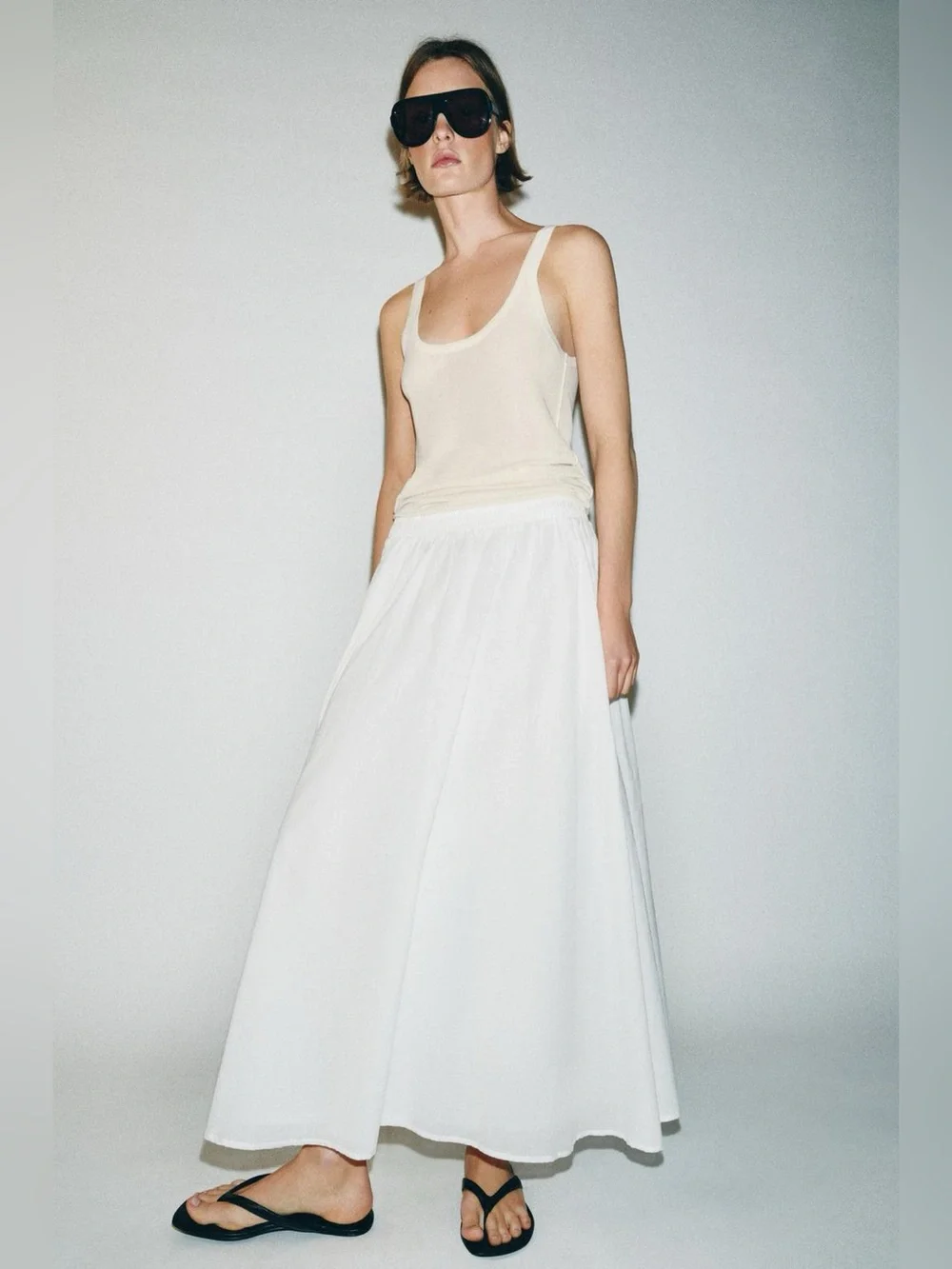 ZARA White Cotton Layered Midi Skirt. XL NWT